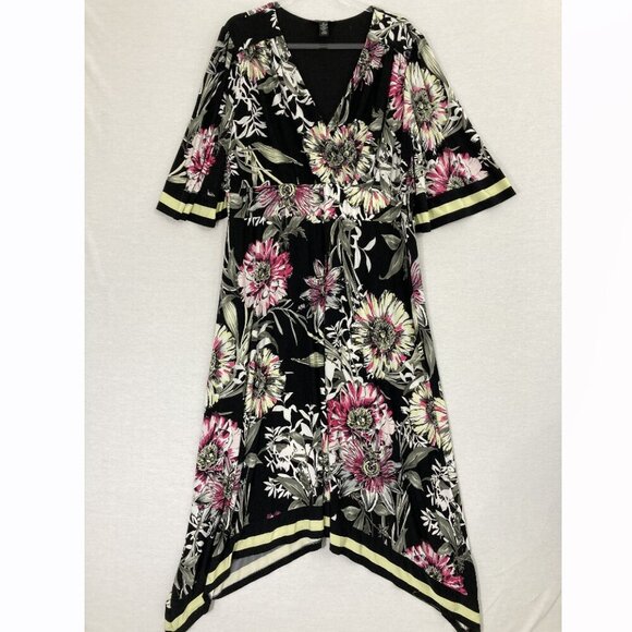 INC International Concepts Floral Wrap Stretch Knit Asymmetric Hem Midi Dress 2X - Picture 1 of 11